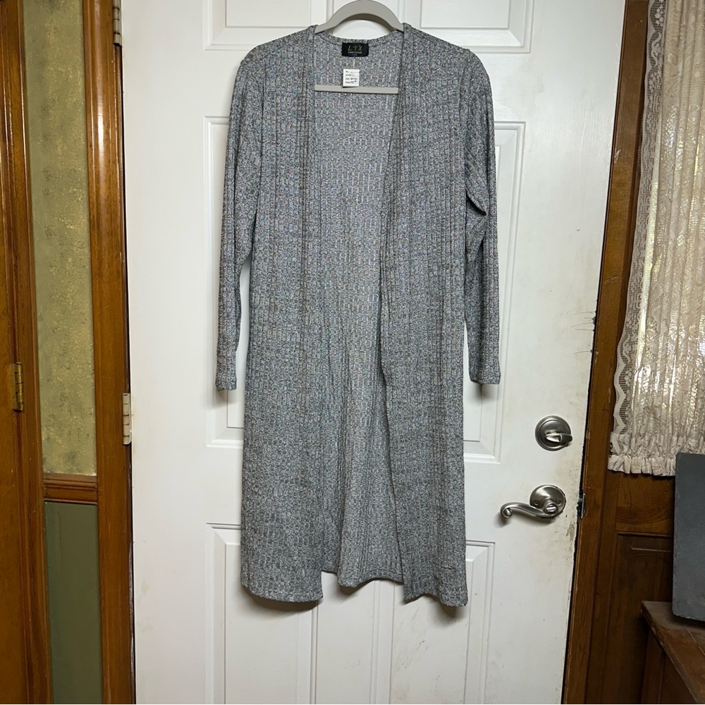 LTX‎ Sportswear Textured Cardigan Blazer Large Gray Metallic Long NEW